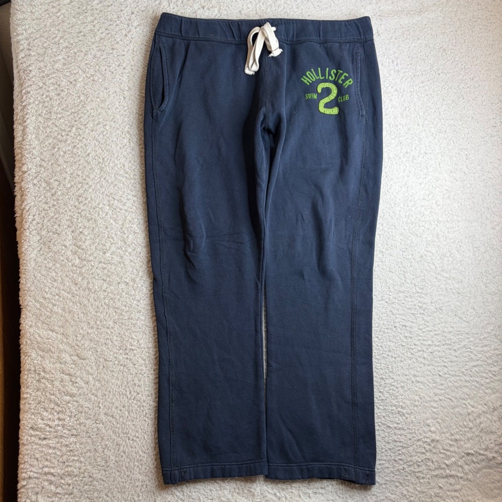 Y2K Hollister California Swim Club Sweatpants Navy Blue XL Fleece baggy open leg